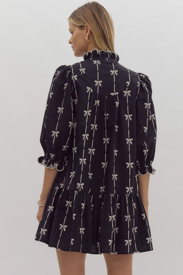 Bow Pattern Dress - Black