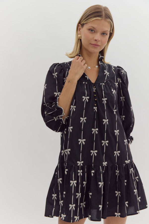 Bow Pattern Dress - Black