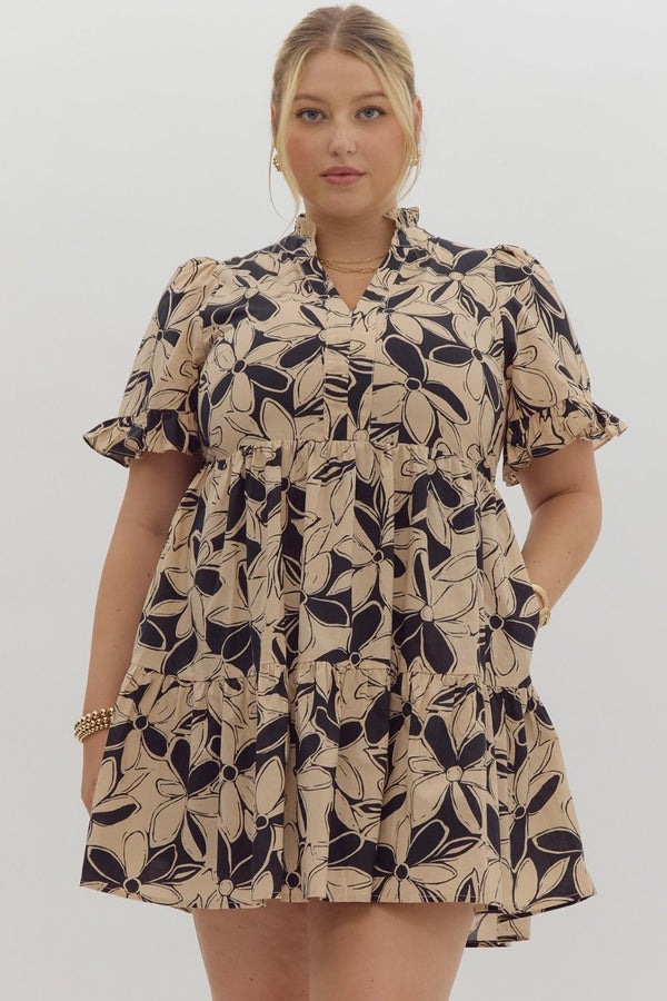 Meadows of Love Flower Dress Taupe | Plus Size