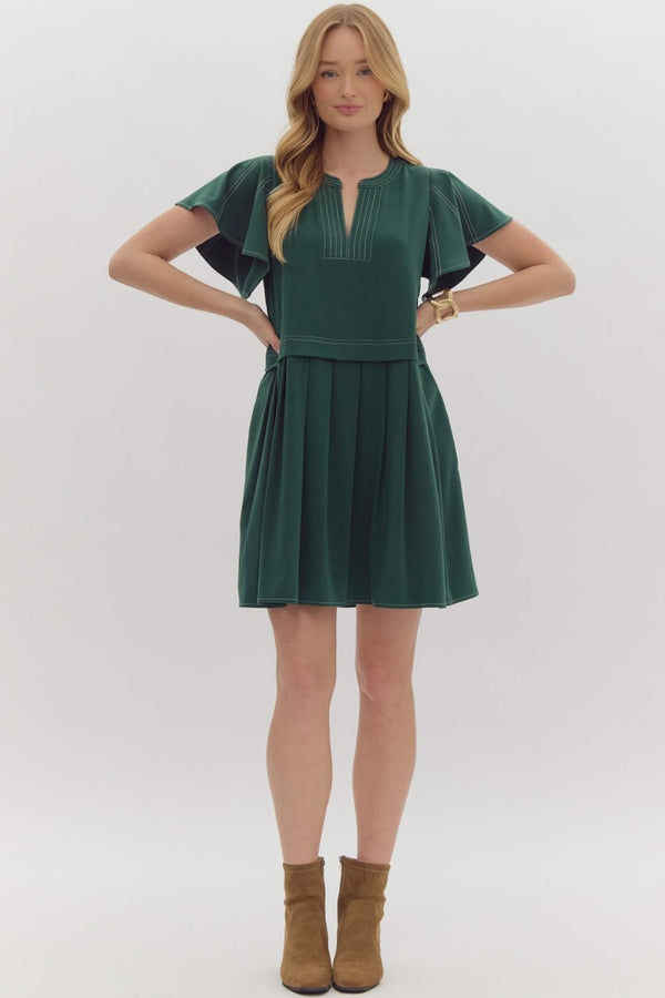 Flutter Sleeve Green Dress