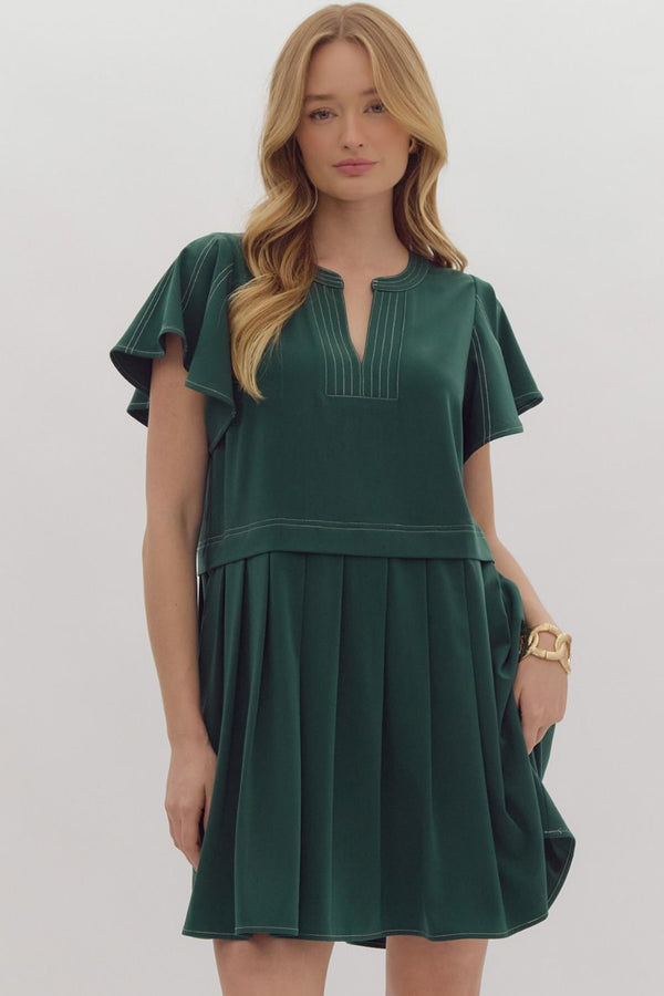 Flutter Sleeve Green Dress