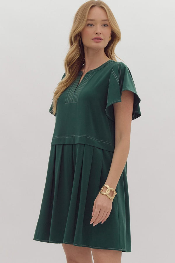 Flutter Sleeve Green Dress