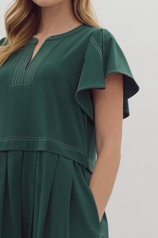 Flutter Sleeve Green Dress