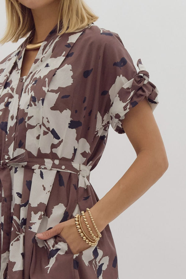 Espresso Color Abstract Pattern Dress