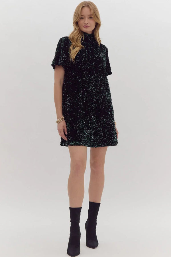 Sparkling Night Green Sequin Dress