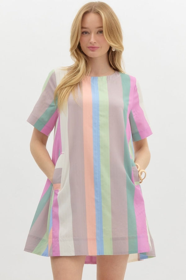 It's A Girl Thing Striped Dress - Pastel