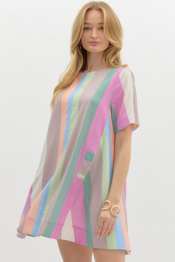 It's A Girl Thing Striped Dress - Pastel