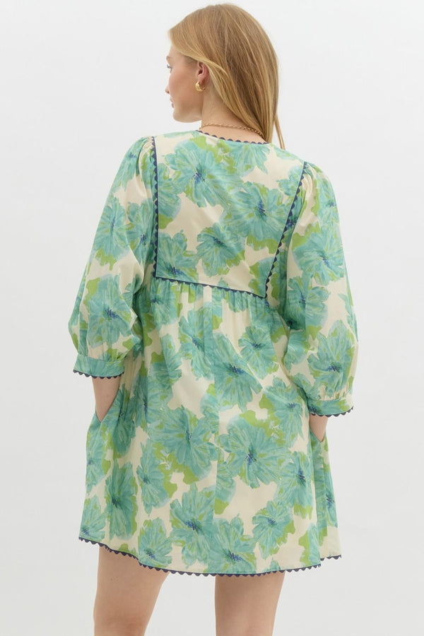 Mint Floral Print Dress