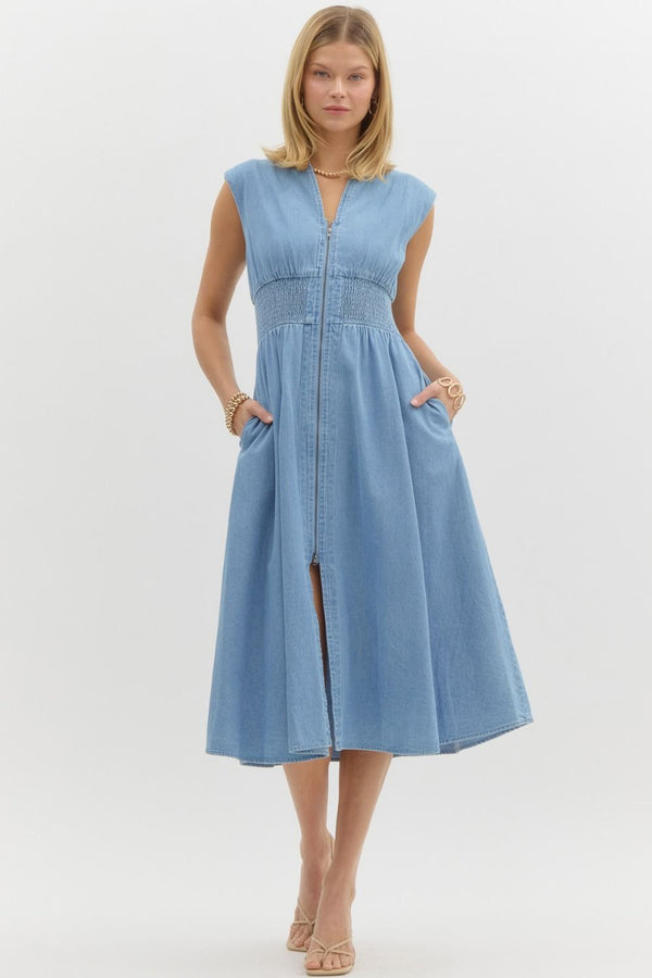 Hear Me Out Midi Denim Dress