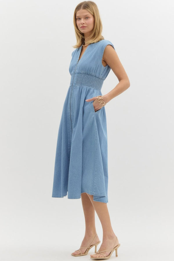 Hear Me Out Midi Denim Dress