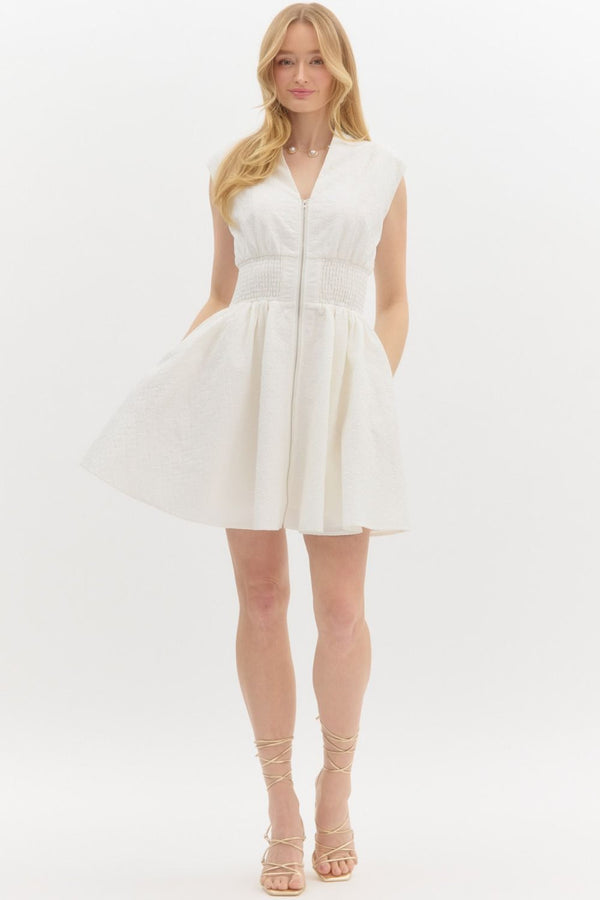 Charmingly Yours White Zip Dress