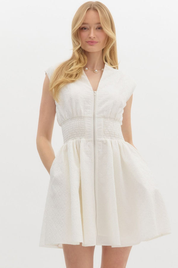 Charmingly Yours White Zip Dress