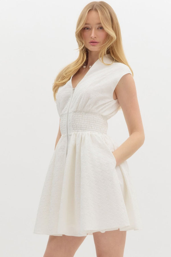 Charmingly Yours White Zip Dress