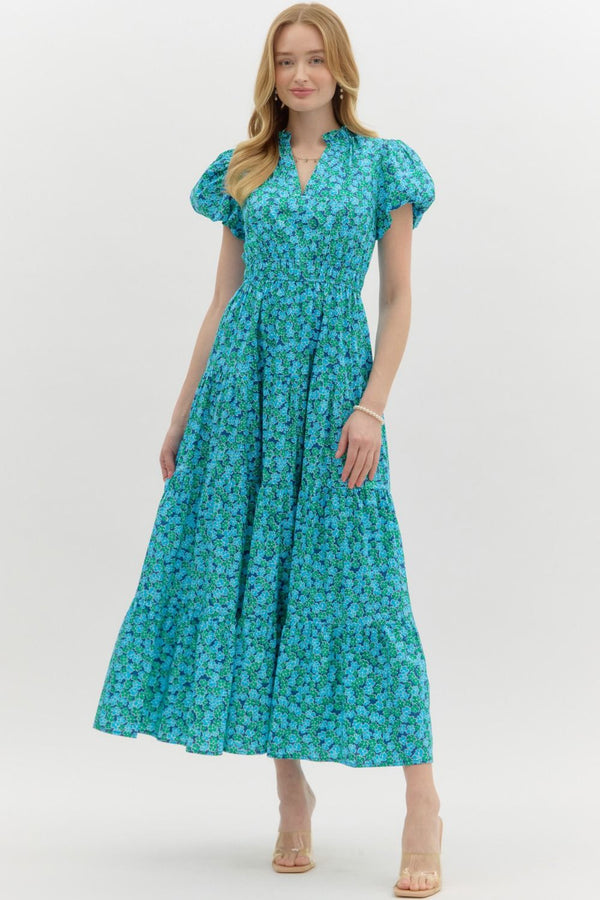 Meadow Mist Blue Green Floral Maxi Dress