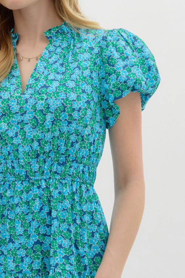 Meadow Mist Blue Green Floral Maxi Dress