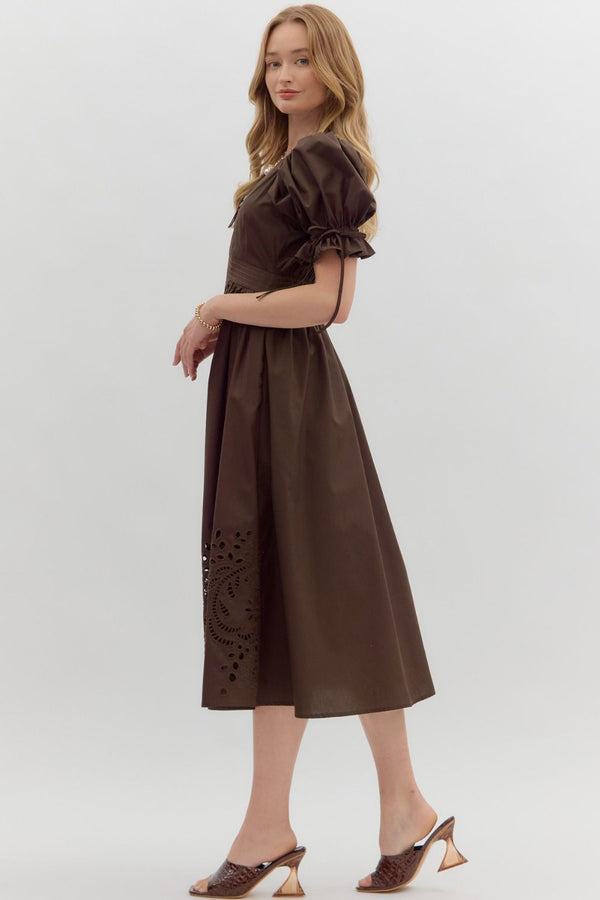 Nice to Meet You Chocolate Zip Midi Dress
