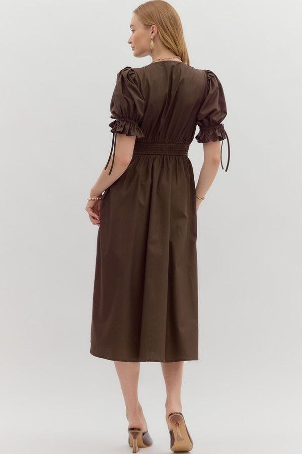 Nice to Meet You Chocolate Zip Midi Dress