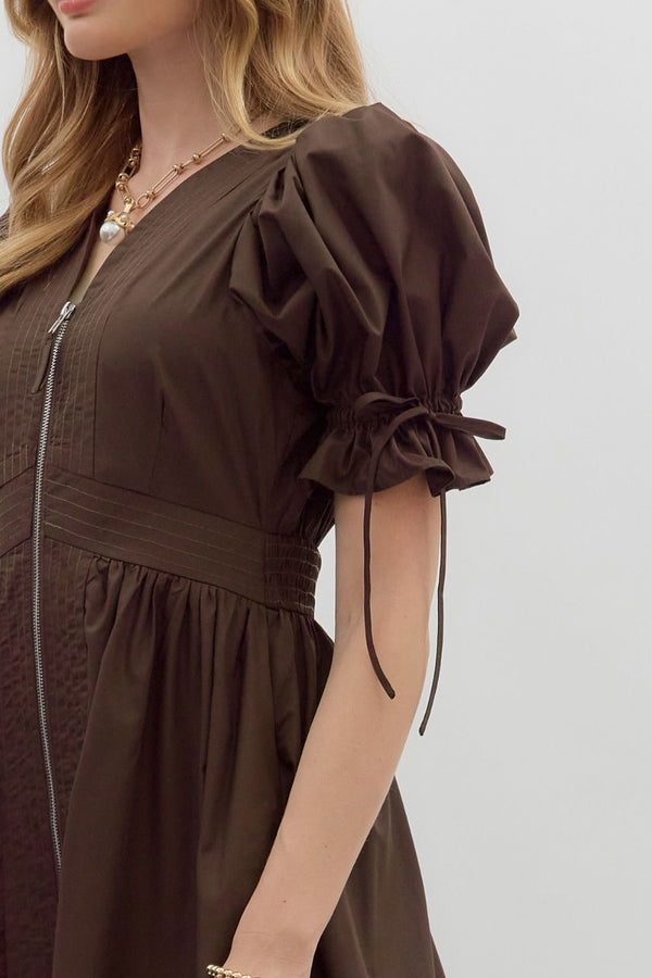 Nice to Meet You Chocolate Zip Midi Dress