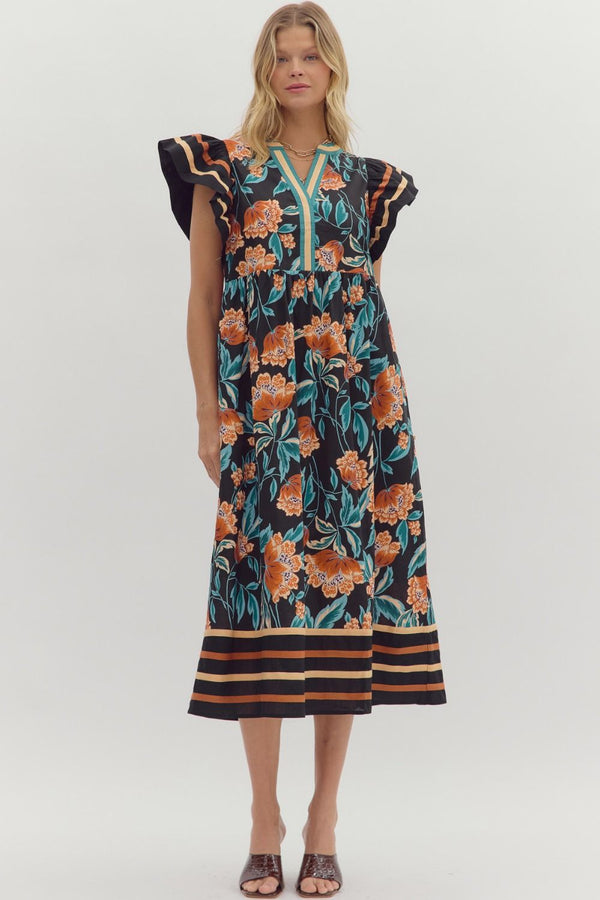 Into the Breeze Black Rust and Blue Midi