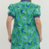 Green Blue Bloom Puff Sleeve Dress