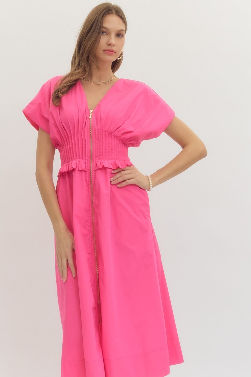 The Pink Pop Zip Midi Dress