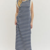 Navy Coast Stripe Midi Dress