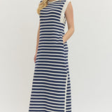 Navy Coast Stripe Midi Dress