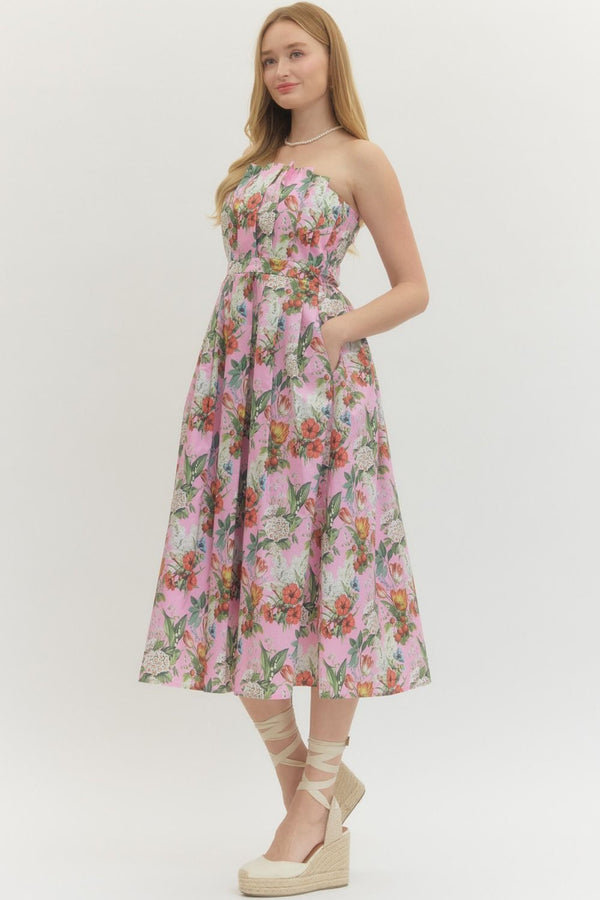 The Blushing Garden Strapless Midi
