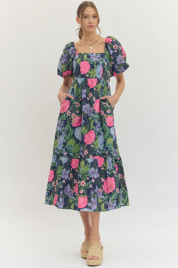 Beauty in a Bow Floral Dress Navy
