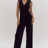 Velvet and Sequin Bow Shoulder Jumpsuit