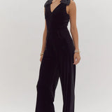 Velvet and Sequin Bow Shoulder Jumpsuit