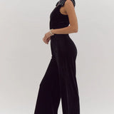 Velvet and Sequin Bow Shoulder Jumpsuit
