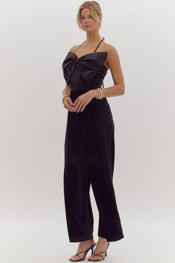 Miss Merry Velvet Bow Jumpsuit