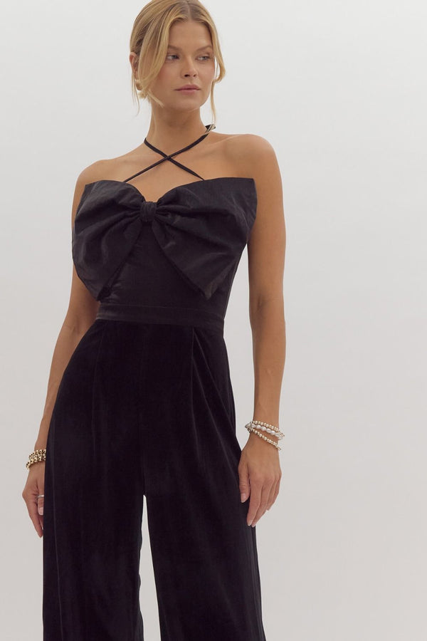 Miss Merry Velvet Bow Jumpsuit