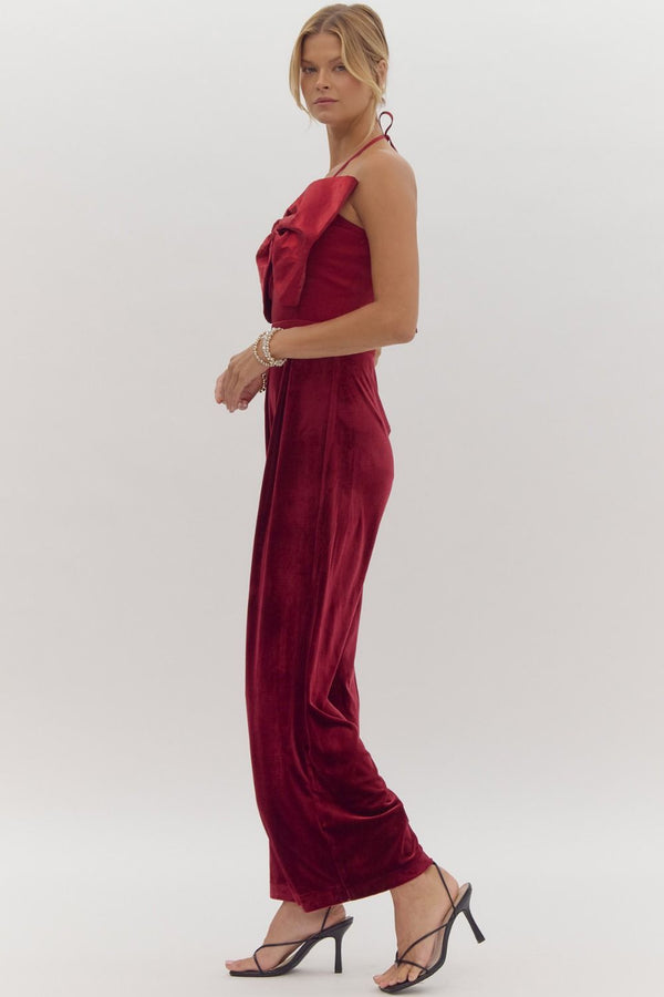 Miss Merry Velvet Bow Jumpsuit