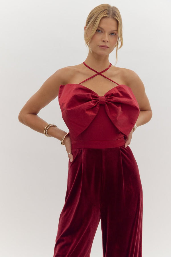 Miss Merry Velvet Bow Jumpsuit