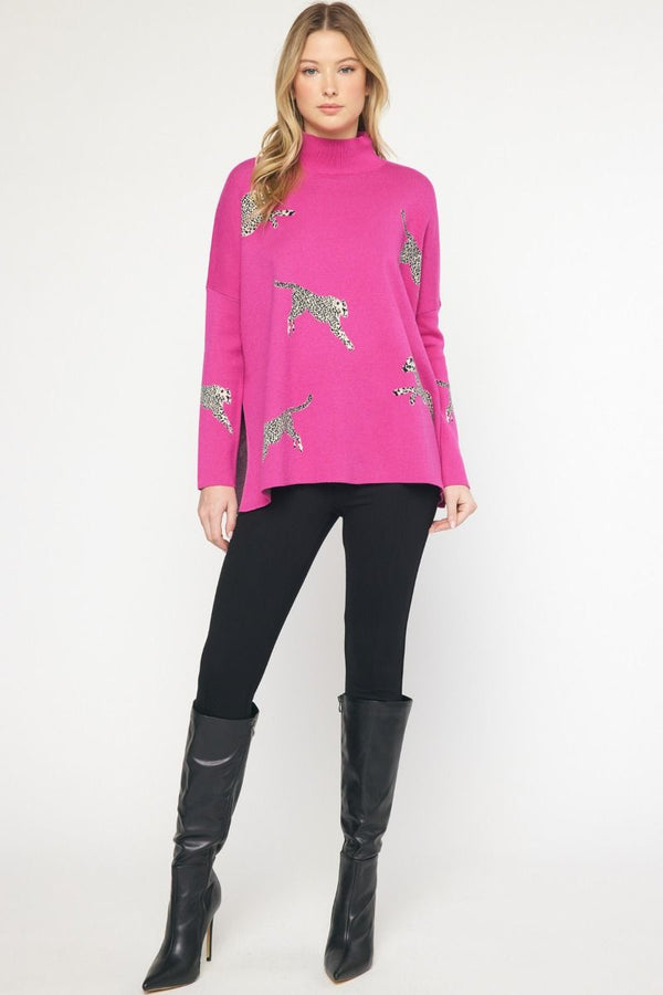 Cheetah Mock Neck Sweater - Various Colors and Plus!
