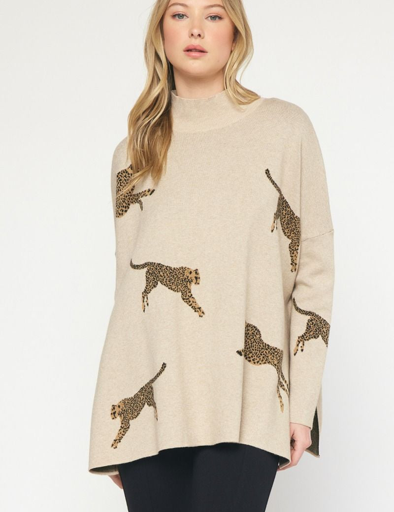 Cheetah Mock Neck Sweater - Various Colors and Plus!