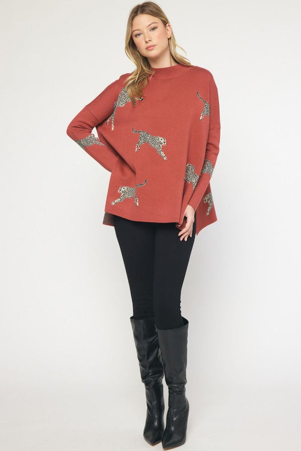 Cheetah Mock Neck Sweater - Various Colors and Plus!