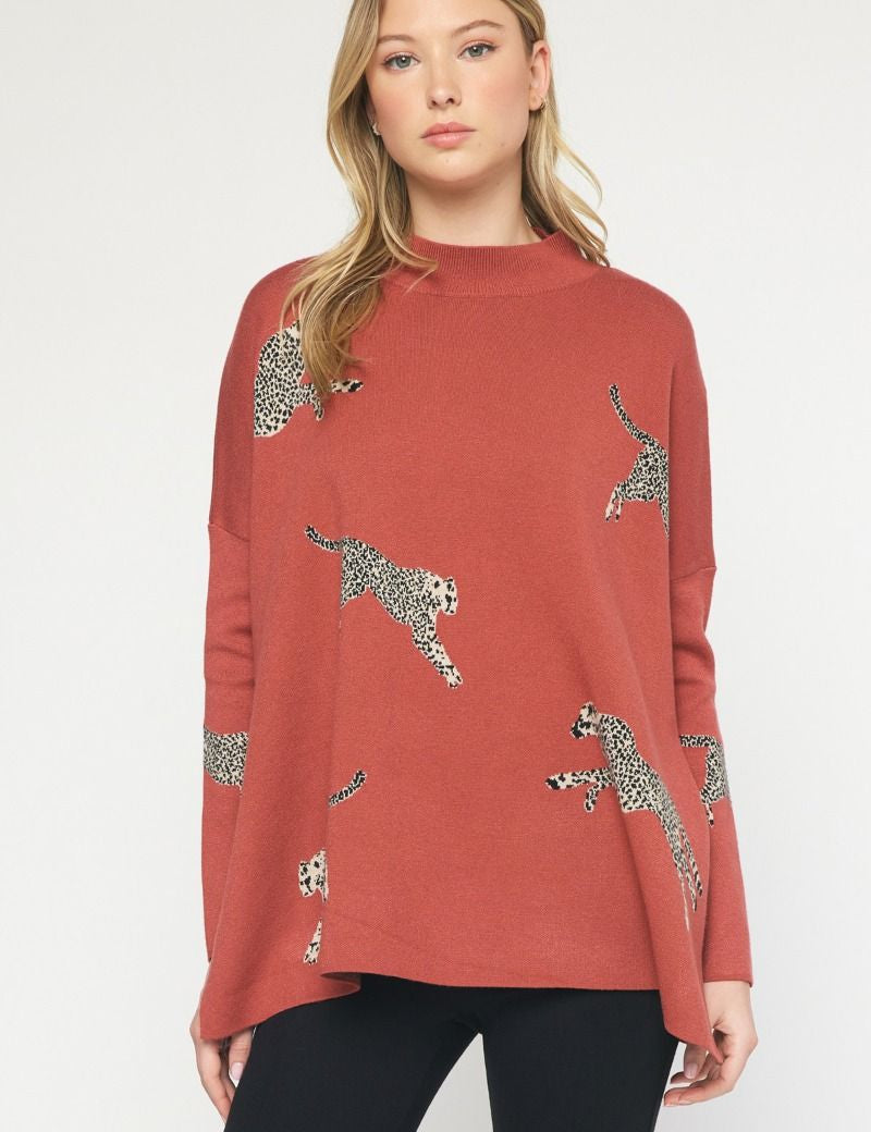 Cheetah Mock Neck Sweater - Various Colors and Plus!