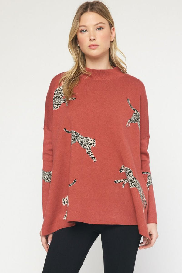 Cheetah Mock Neck Sweater - Various Colors and Plus!