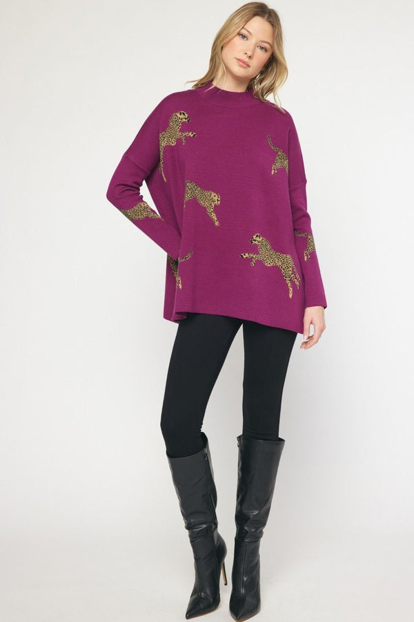 Cheetah Mock Neck Sweater - Various Colors and Plus!