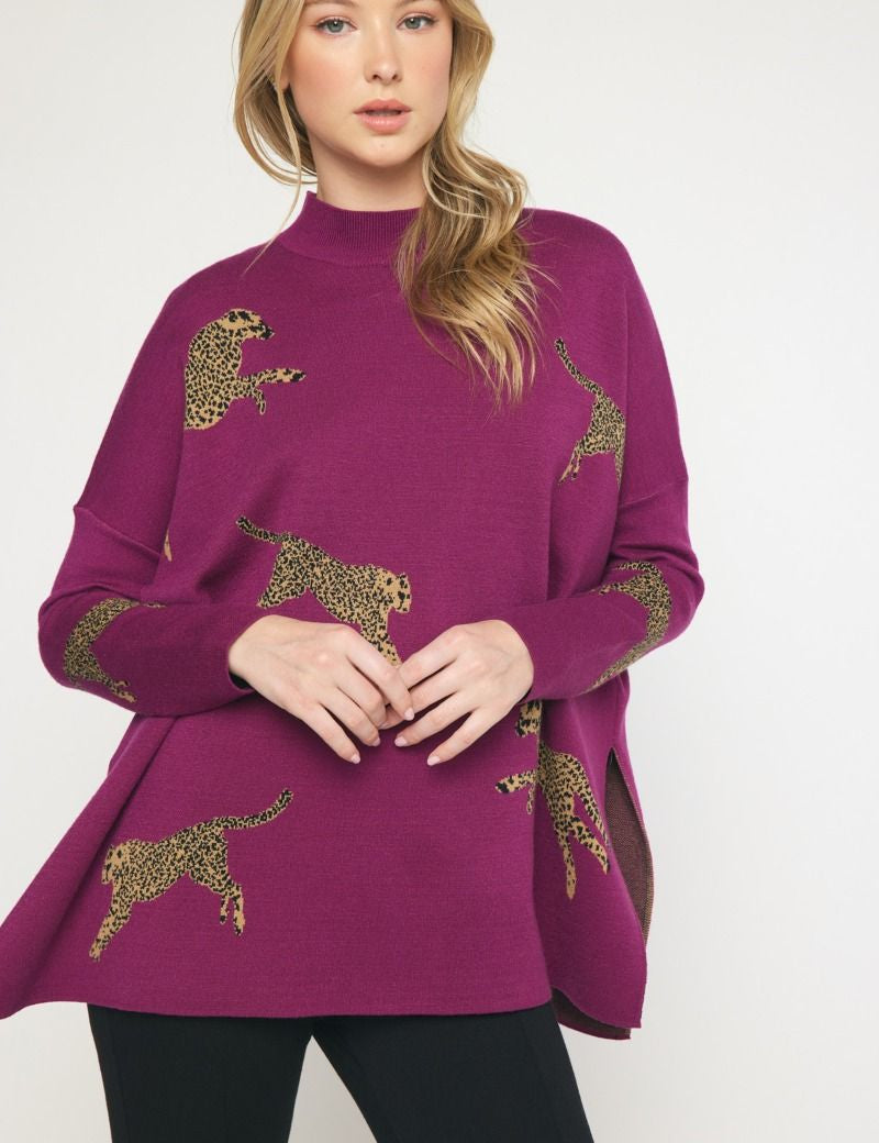 Cheetah Mock Neck Sweater - Various Colors and Plus!