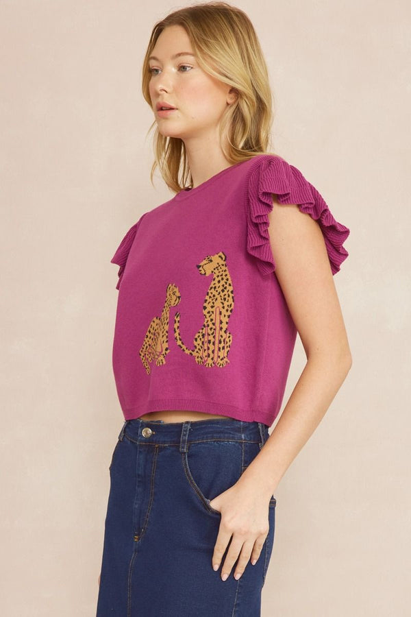 Ready to Roar Cropped Cheetah Ruffle Top