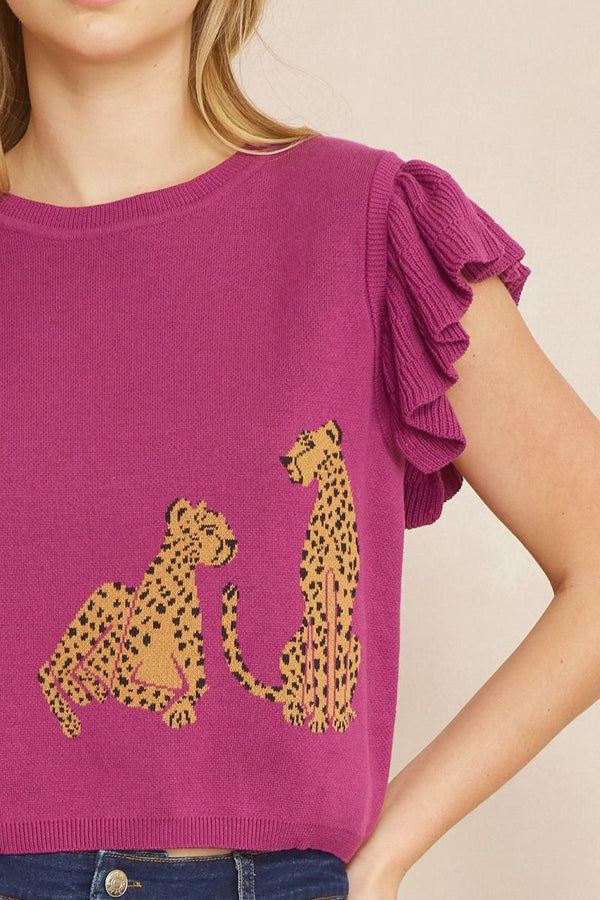 Ready to Roar Cropped Cheetah Ruffle Top