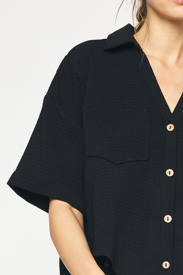 Found My Way Waffle Button Down Top