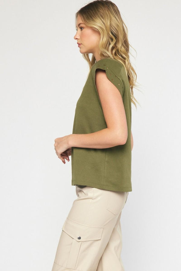 With Some Flair Studded Top - Olive