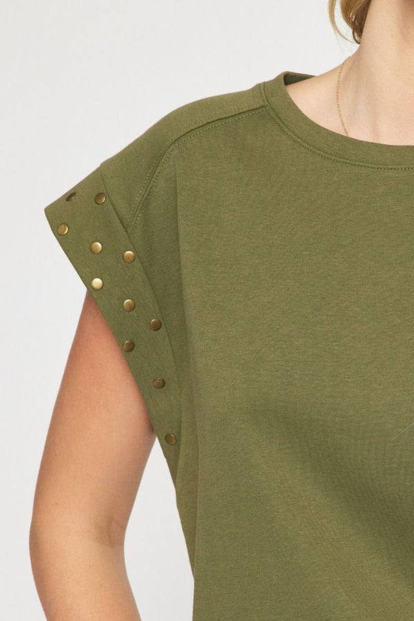 With Some Flair Studded Top - Olive