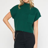 Fall In Love Cropped Sweater Top - Hunter Green