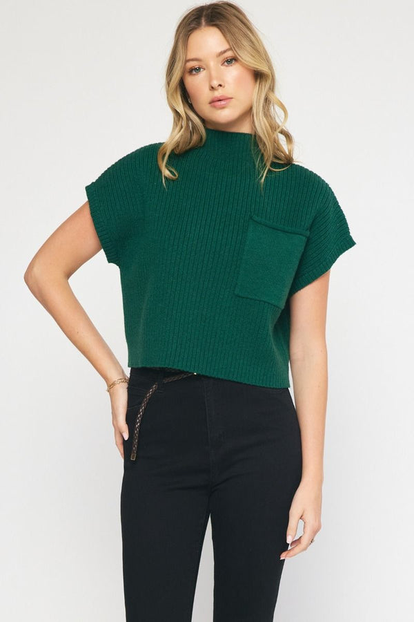 Fall In Love Cropped Sweater Top - Hunter Green